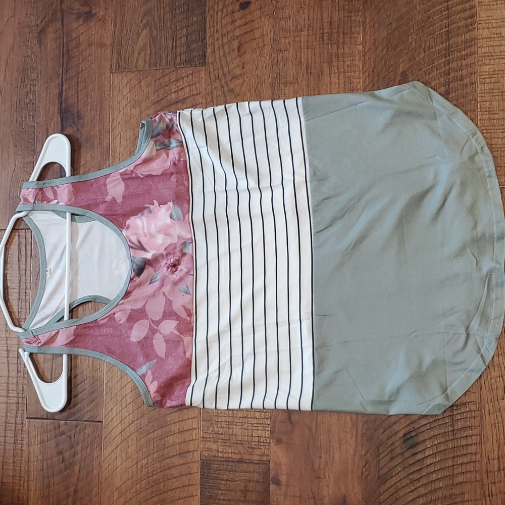Floral Stripe sage tank small